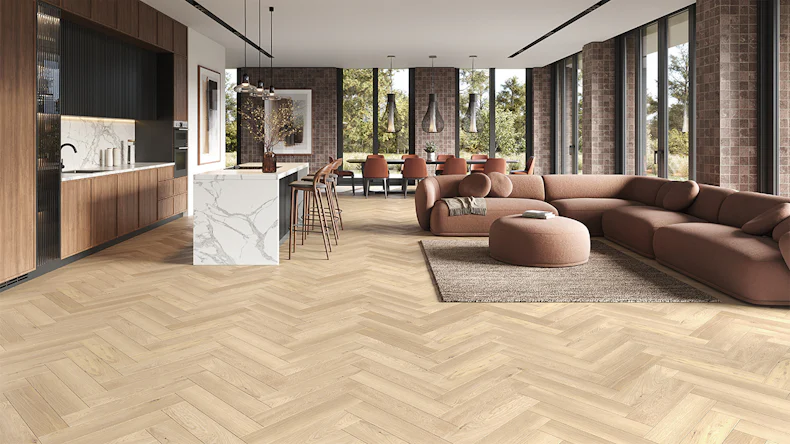 planeo Vinyle à clipser rigide - SolutionX 2in1 arête de poisson chêne clair | Isolation phonique intégrée (ECF-HB-4855)