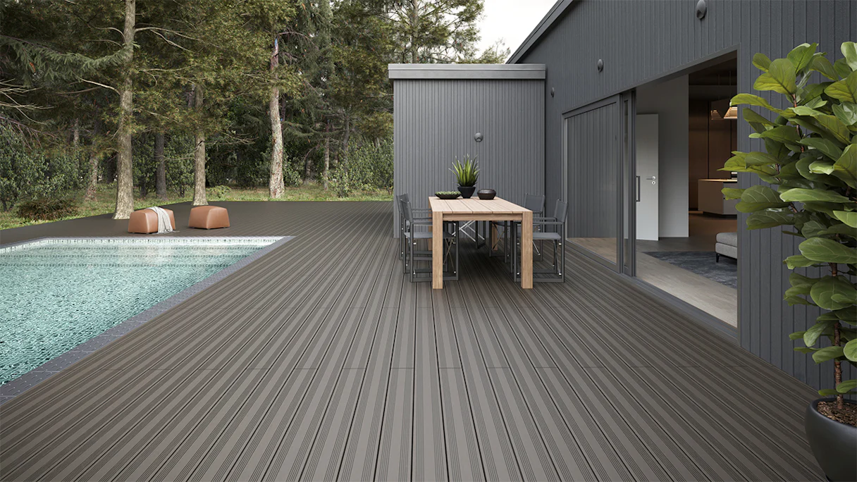 planeo SolidWood terrasse WPC kit complet planche massive 4.2m (43.22m²) - gris clair français/structuré
