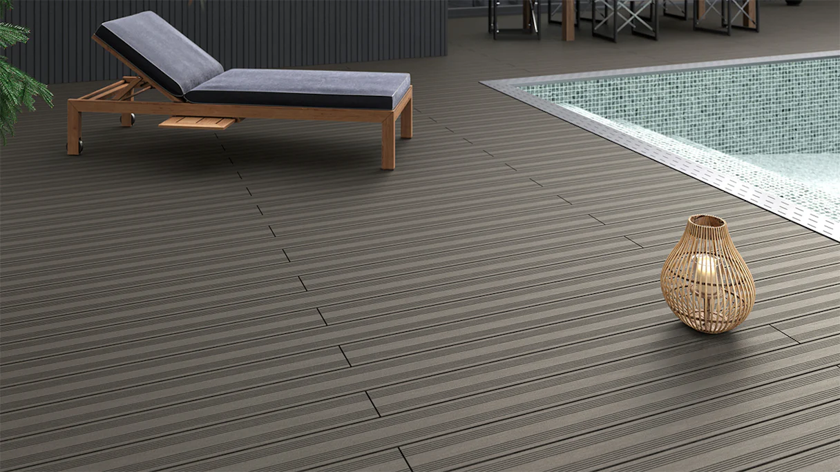 planeo SolidWood terrasse WPC kit complet planche massive 4.2m (43.22m²) - gris clair français/structuré