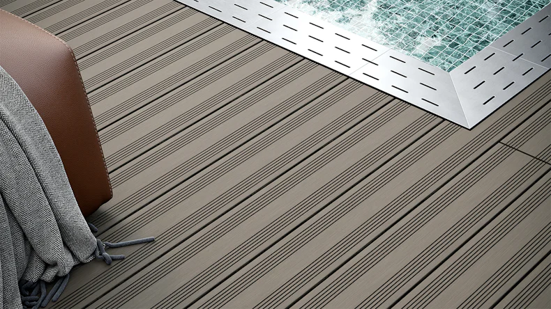 planeo SolidWood WPC-Terrasse Komplett-Set Massivdiele 4.8m (4.23m²) - Hellgrau französisch/strukturiert