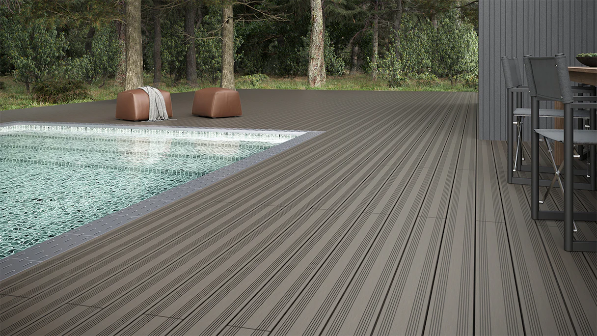 planeo SolidWood terrasse WPC kit complet planche massive 4.2m (43.22m²) - gris clair français/structuré