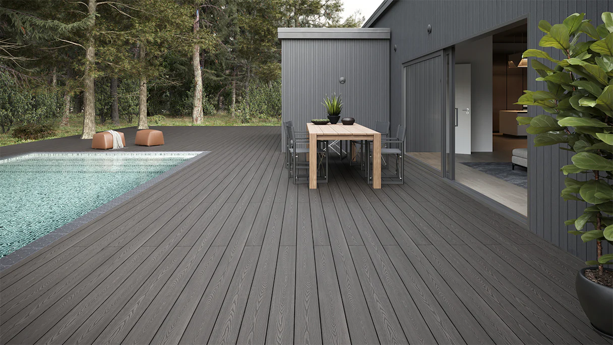 planeo SolidWood terrasse WPC kit complet planche massive 4.2m (43.22m²) - gris clair français/structuré