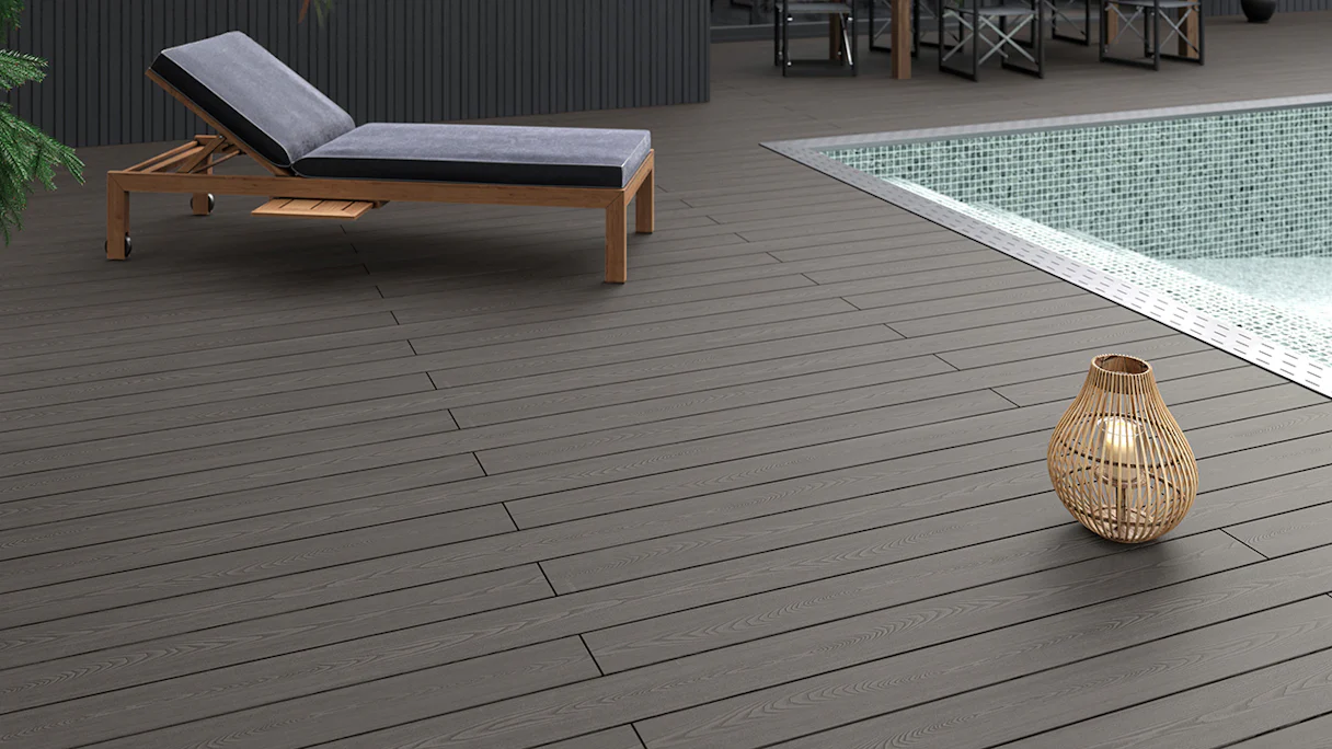 planeo SolidWood terrasse WPC kit complet planche massive 4.2m (43.22m²) - gris clair français/structuré