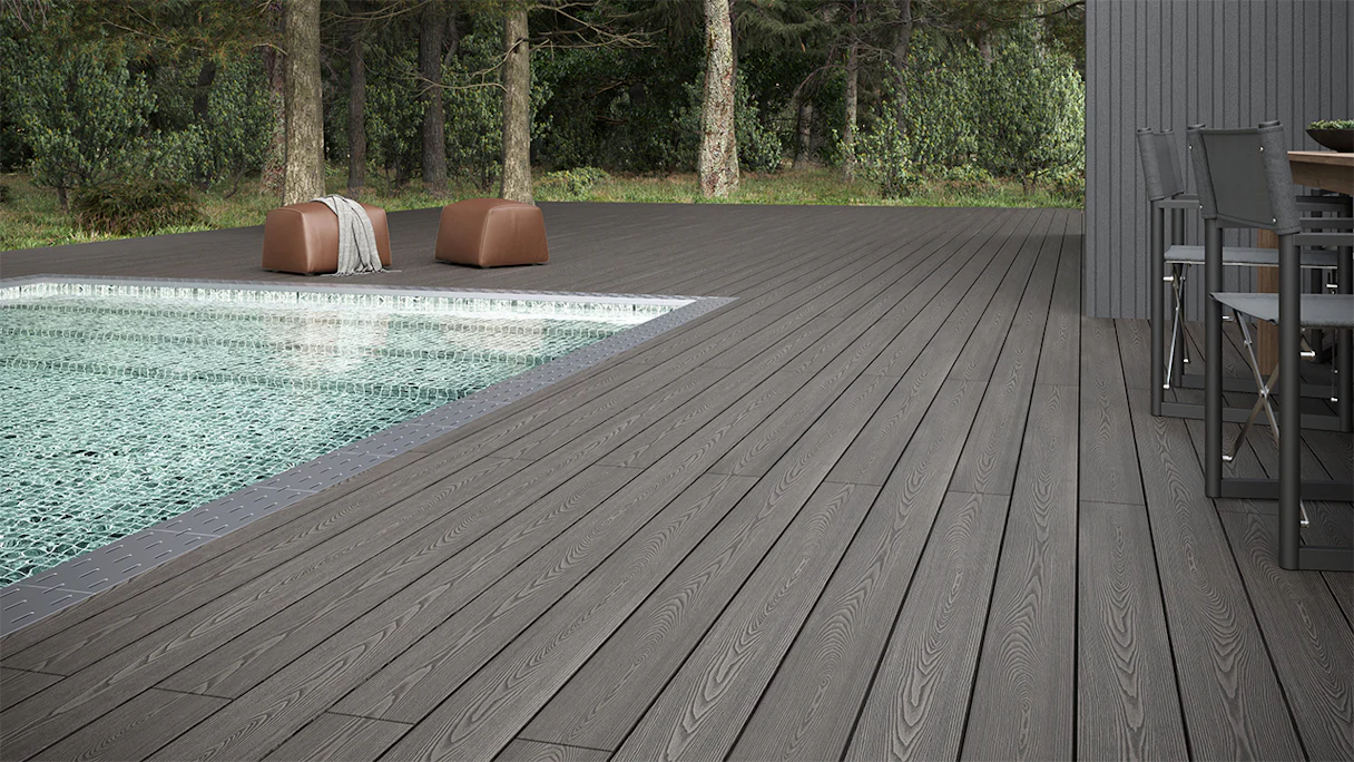 planeo SolidWood terrasse WPC kit complet planche massive 4.2m (43.22m²) - gris clair français/structuré