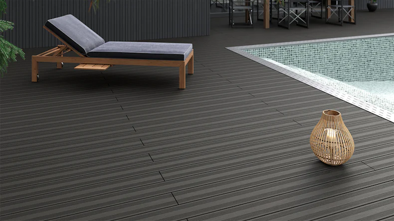 planeo SolidWood WPC decking complete set solid planks 4.2m (43.22m²) - Dark grey French/textured