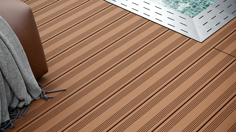 planeo SolidWood WPC-Terrasse Komplett-Set Massivdiele 4.8m (38.1m²) - Hellbraun französisch/strukturiert