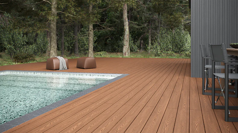planeo SolidWood WPC-Terrasse Komplett-Set Massivdiele 3m (17.2m²) - Hellbraun französisch/strukturiert