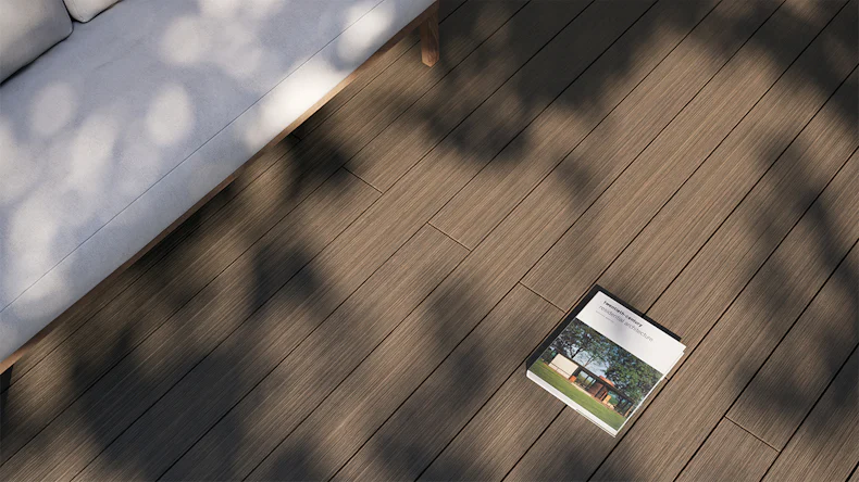 planeo AntikWood Lame de terrasse WPC massif - brun clair 4.8m vieilli à l'ancienne