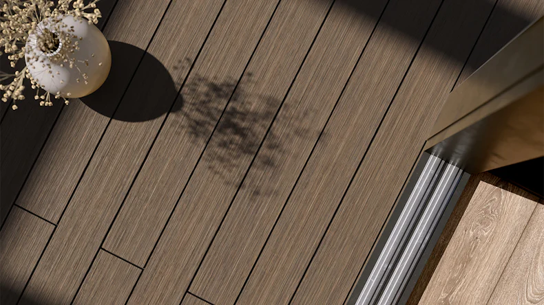 planeo AntikWood Lame de terrasse WPC massif - brun clair 4.8m vieilli à l'ancienne