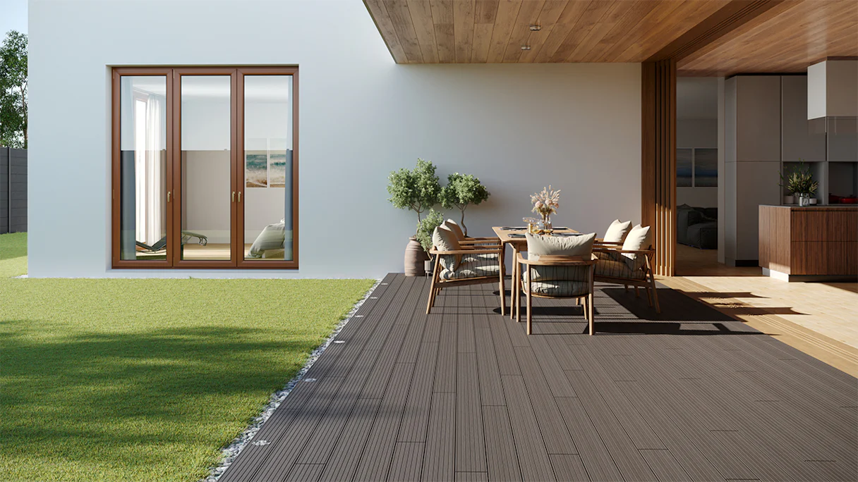 planeo LightWood WPC-Terrasse Komplett-Set Hohlkammerdiele 4.8m (12.96m²) - Hellgrau gerillt/genutet