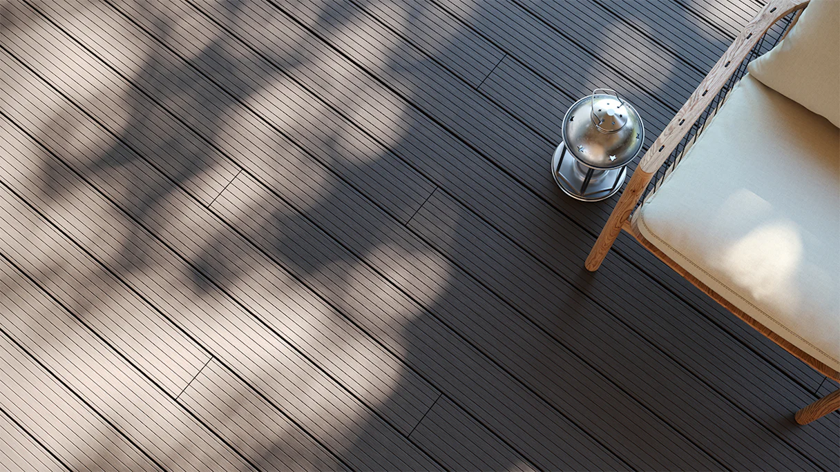 planeo LightWood WPC-Terrasse Komplett-Set Hohlkammerdiele 4.8m (12.96m²) - Hellgrau gerillt/genutet