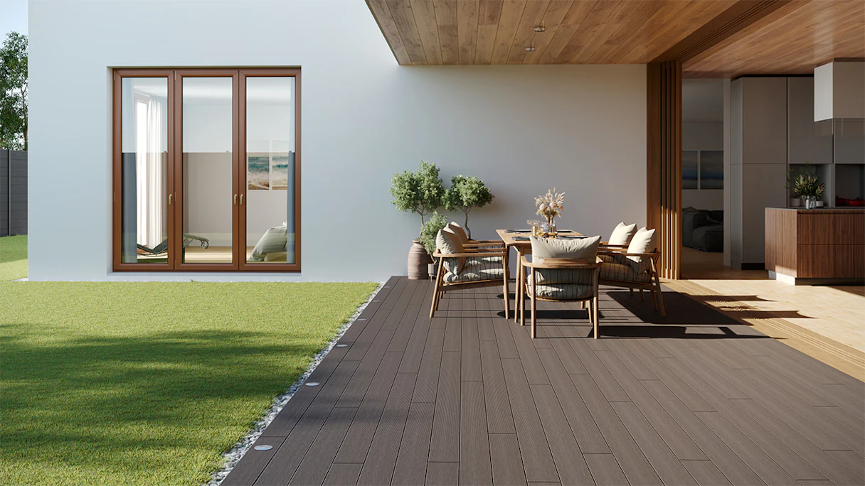 planeo LightWood WPC-Terrasse Komplett-Set Hohlkammerdiele 4.8m (12.96m²) - Hellgrau gerillt/genutet