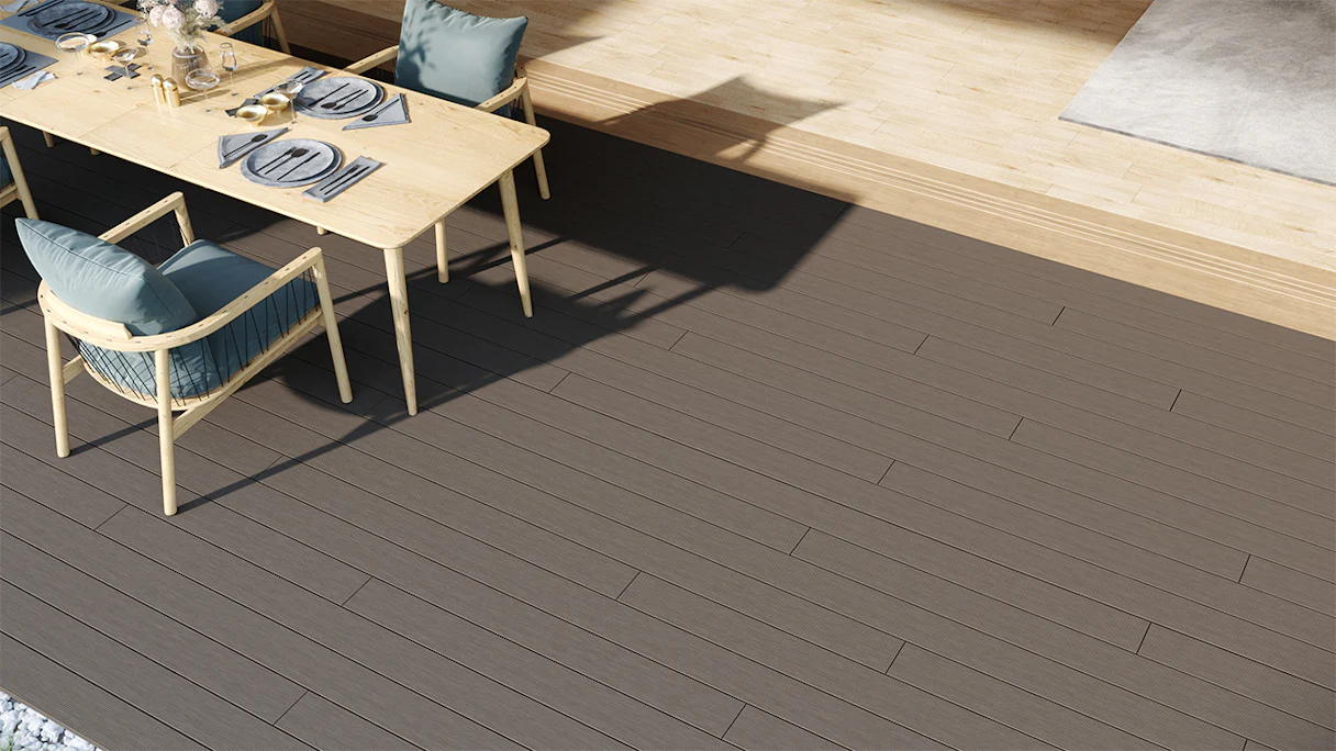 planeo LightWood WPC-Terrasse Komplett-Set Hohlkammerdiele 4.8m (12.96m²) - Hellgrau gerillt/genutet