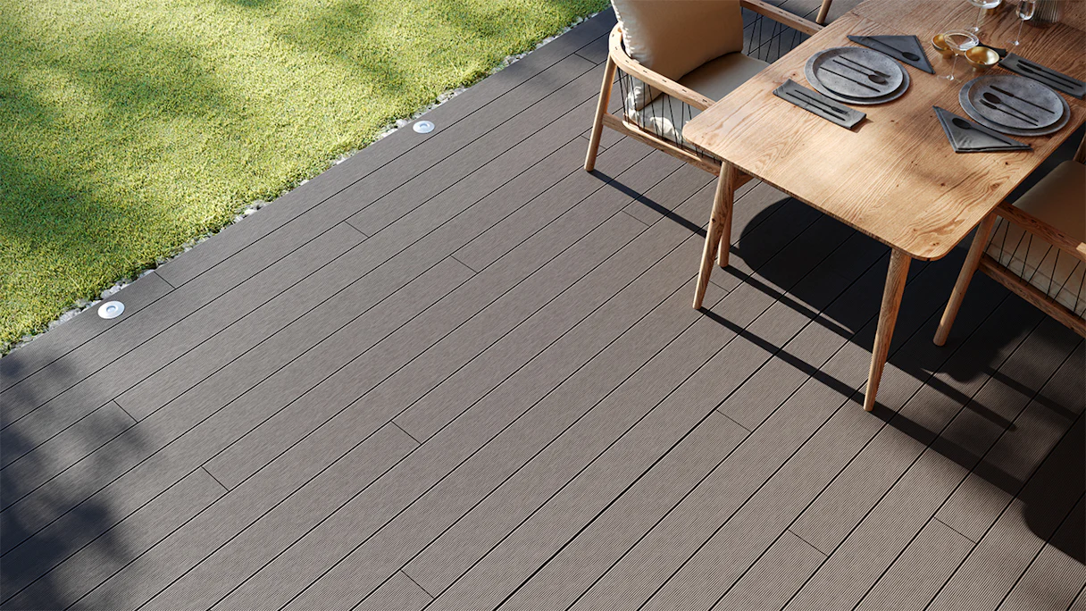 planeo LightWood WPC-Terrasse Komplett-Set Hohlkammerdiele 4.8m (12.96m²) - Hellgrau gerillt/genutet