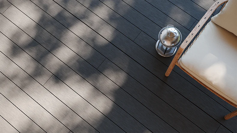 planeo LightWood WPC decking board hollow chamber - Dark grey 3.6m fine grooved/grooved