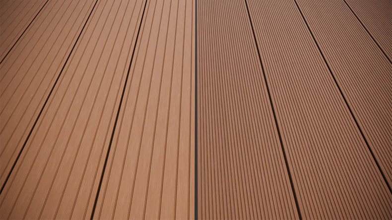 planeo LightWood WPC Lame de terrasse alvéolaire - brun clair 4.2m rainuré/cannelé