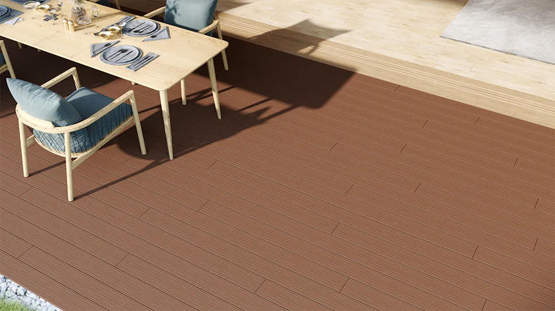 planeo LightWood WPC decking complete set hollow chamber plank 4.2m (13.86m²) - light brown grooved/grooved