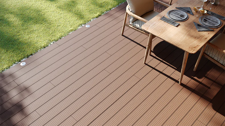 planeo LightWood WPC decking complete set hollow chamber plank 4.2m (13.86m²) - light brown grooved/grooved