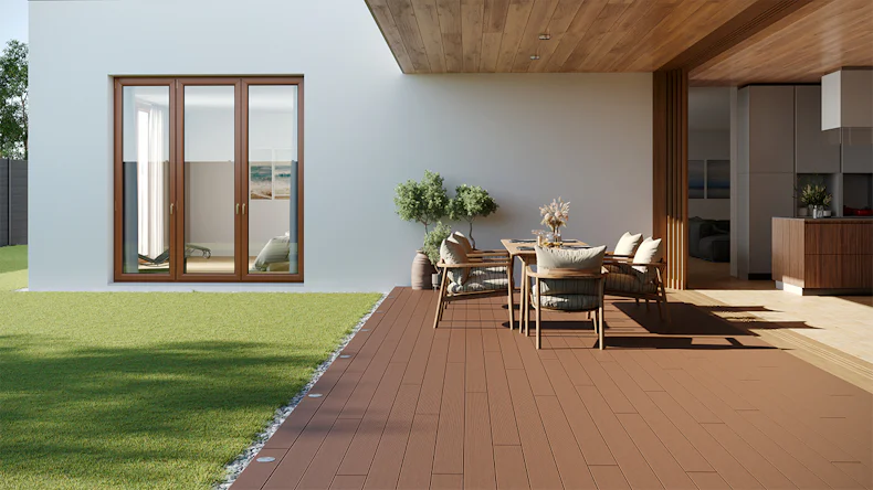 planeo LightWood WPC-Terrasse Komplett-Set Hohlkammerdiele 3.6m (32.4m²) - Hellbraun gerillt/genutet