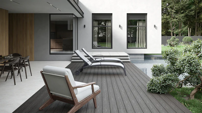planeo CoEXWood WPC-Terrasse Komplett-Set Massivdiele 4.8m (9.88m²) - Anthrazitgrau/Graubraun strukturiert