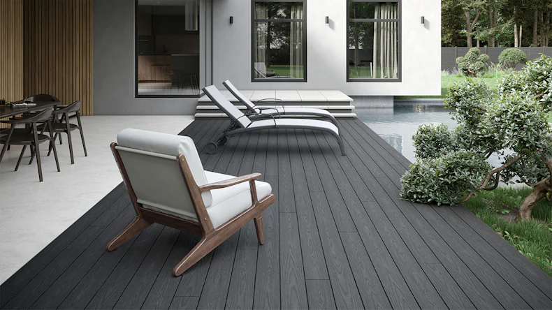planeo CoEXWood Lame de terrasse WPC massif enrobé - gris anthracite/gris brun 3m structuré