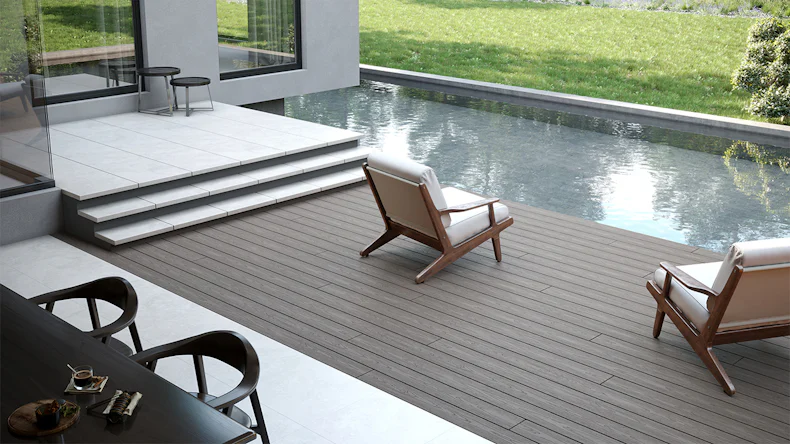 planeo CoEXWood WPC-Terrasse Komplett-Set Massivdiele 4.8m (9.88m²) - Anthrazitgrau/Graubraun strukturiert