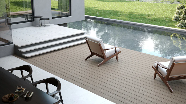 planeo CoEXWood WPC-Terrasse Komplett-Set Massivdiele 4.8m (9.88m²) - Anthrazitgrau/Graubraun strukturiert