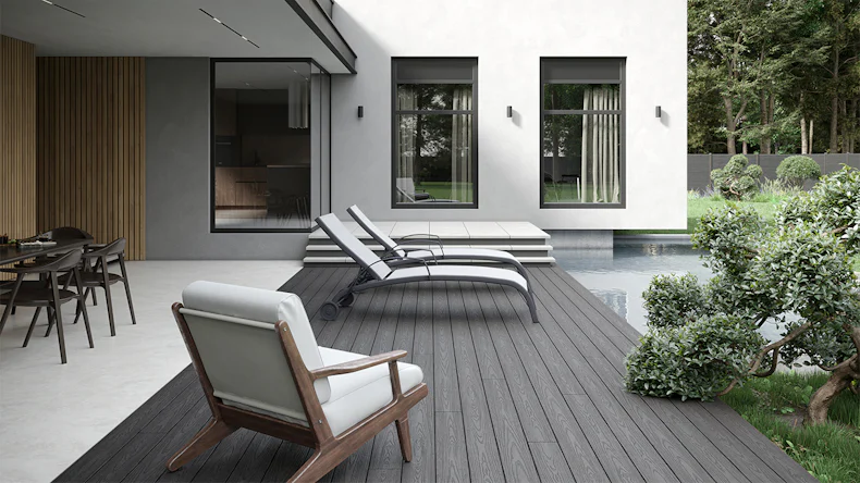 planeo CoEXWood WPC-Terrasse Komplett-Set Massivdiele 4.8m (40.92m²) - Grau/Zement strukturiert