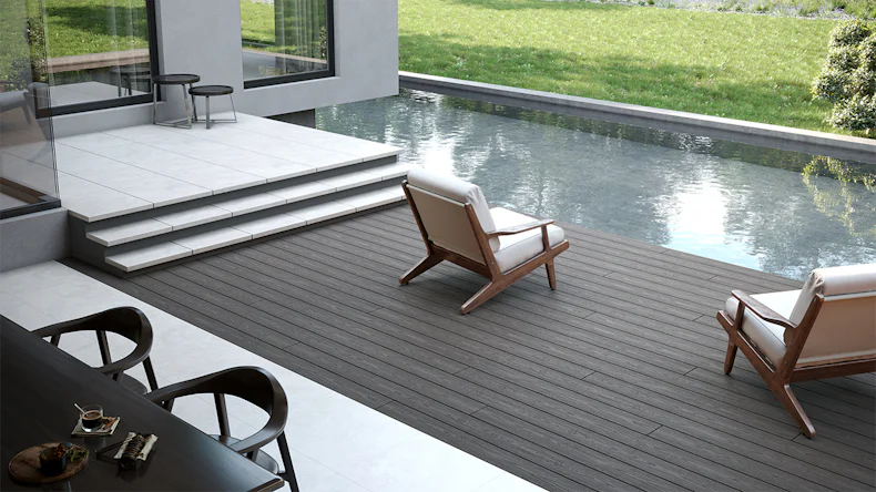planeo CoEXWood WPC-Terrasse Komplett-Set Massivdiele 4.8m (7.06m²) - Grau/Zement strukturiert