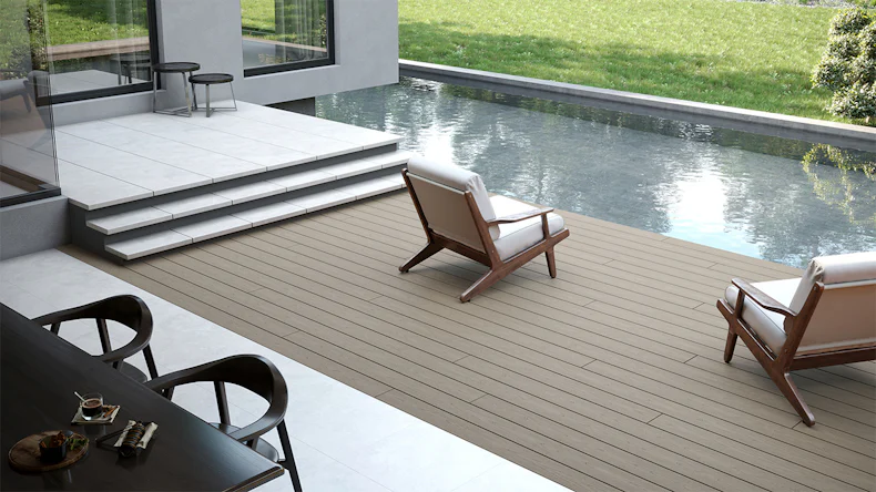 planeo CoEXWood Lame de terrasse WPC massif enrobé - gris/ciment 3m structuré