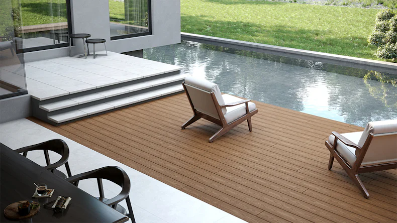 planeo CoEXWood WPC-Terrasse Komplett-Set Massivdiele 4.2m (13.58m²) - Sand/Karamell strukturiert
