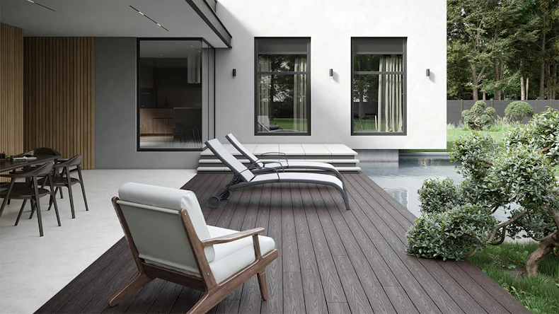 planeo CoEXWood WPC-Terrasse Komplett-Set Massivdiele 3.6m (34.93m²) - Hellbraun/Dunkelbraun strukturiert