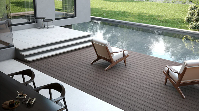 planeo CoEXWood WPC-Terrasse Komplett-Set Massivdiele 3m (13.23m²) - Hellbraun/Dunkelbraun strukturiert