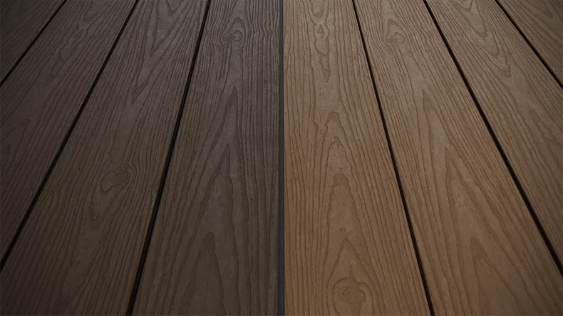 planeo CoEXWood WPC Terrassendiele Massiv ummantelt - Hellbraun/Dunkelbraun 3m strukturiert