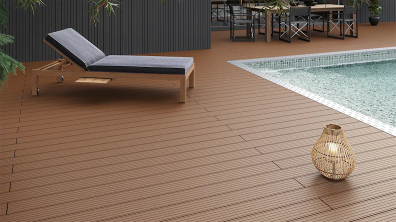 planeo Lame de terrasse Composite lame massive brun 4m - rainuré/cannelé (GR-BM-400-GG)