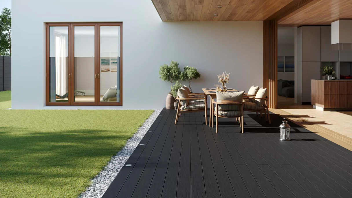 planeo WPC decking board 5.2m - hollow chamber anthracite - grooved/grooved