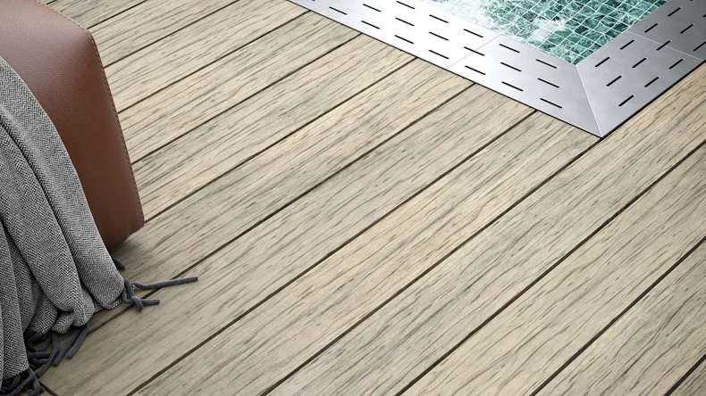 planeo WPC decking plank 4m - massello beige - scanalato/testurizzato