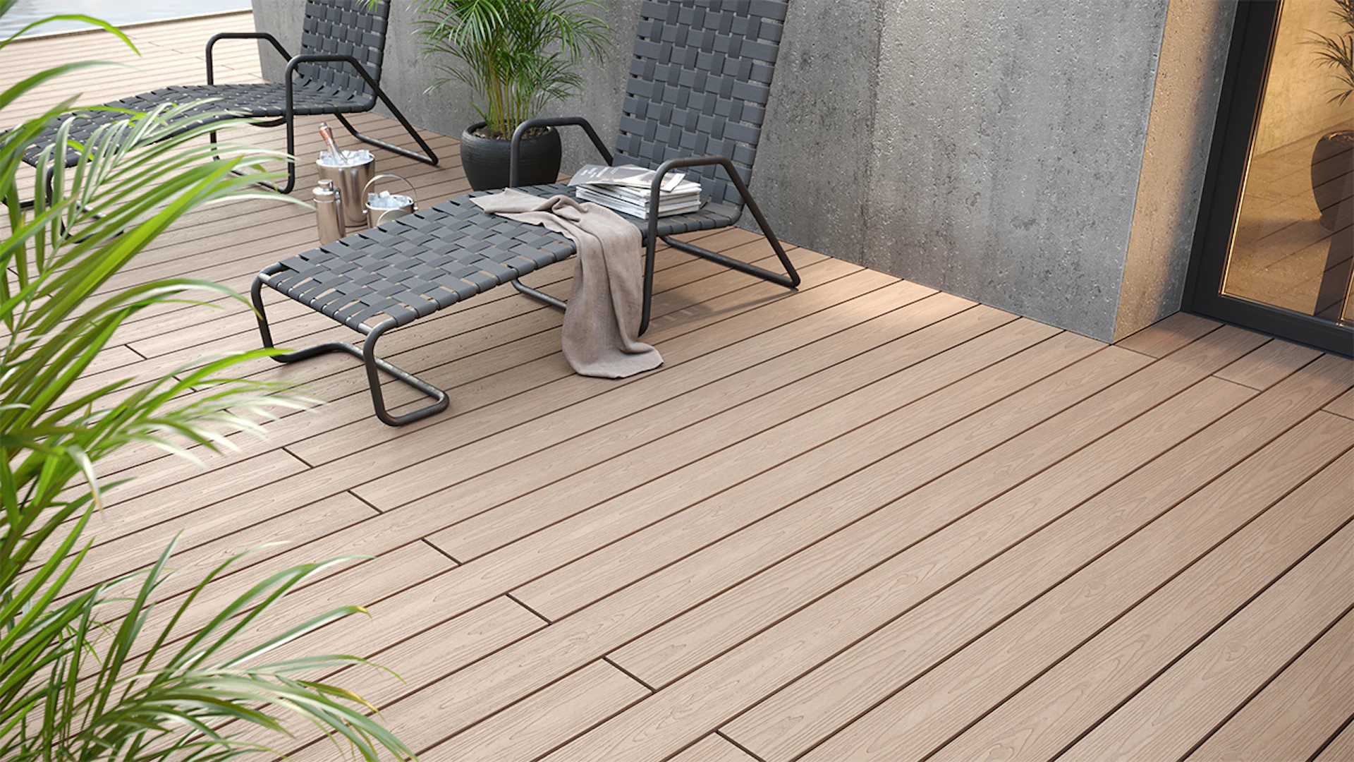 planeo WPC decking plank 5m - solid plank cream - smooth/textured
