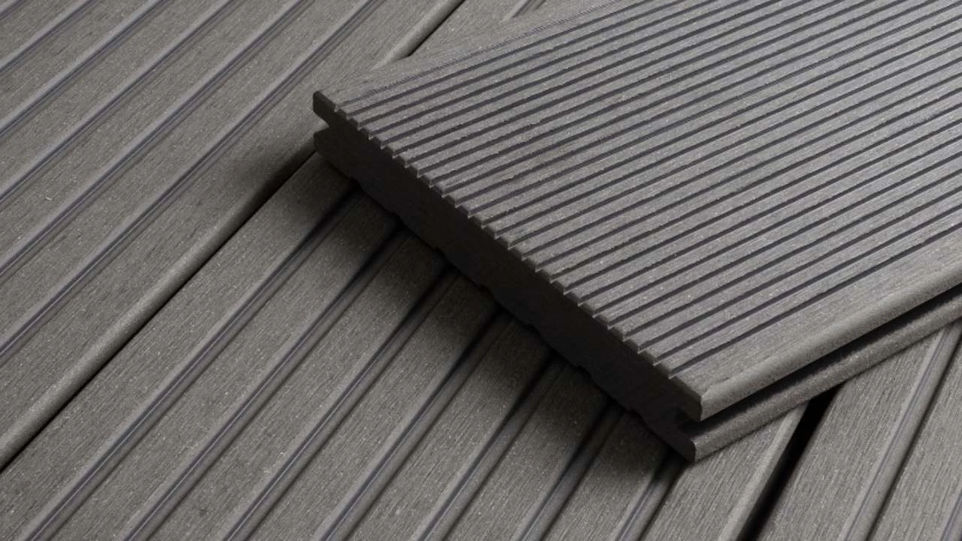 planeo WPC decking plank 5m - solid plank grey - grooved/grooved