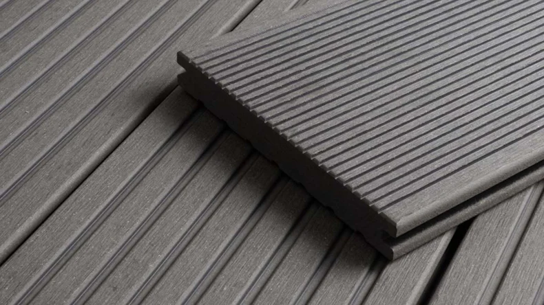 planeo WPC decking plank 4m - solid plank grey - grooved/grooved