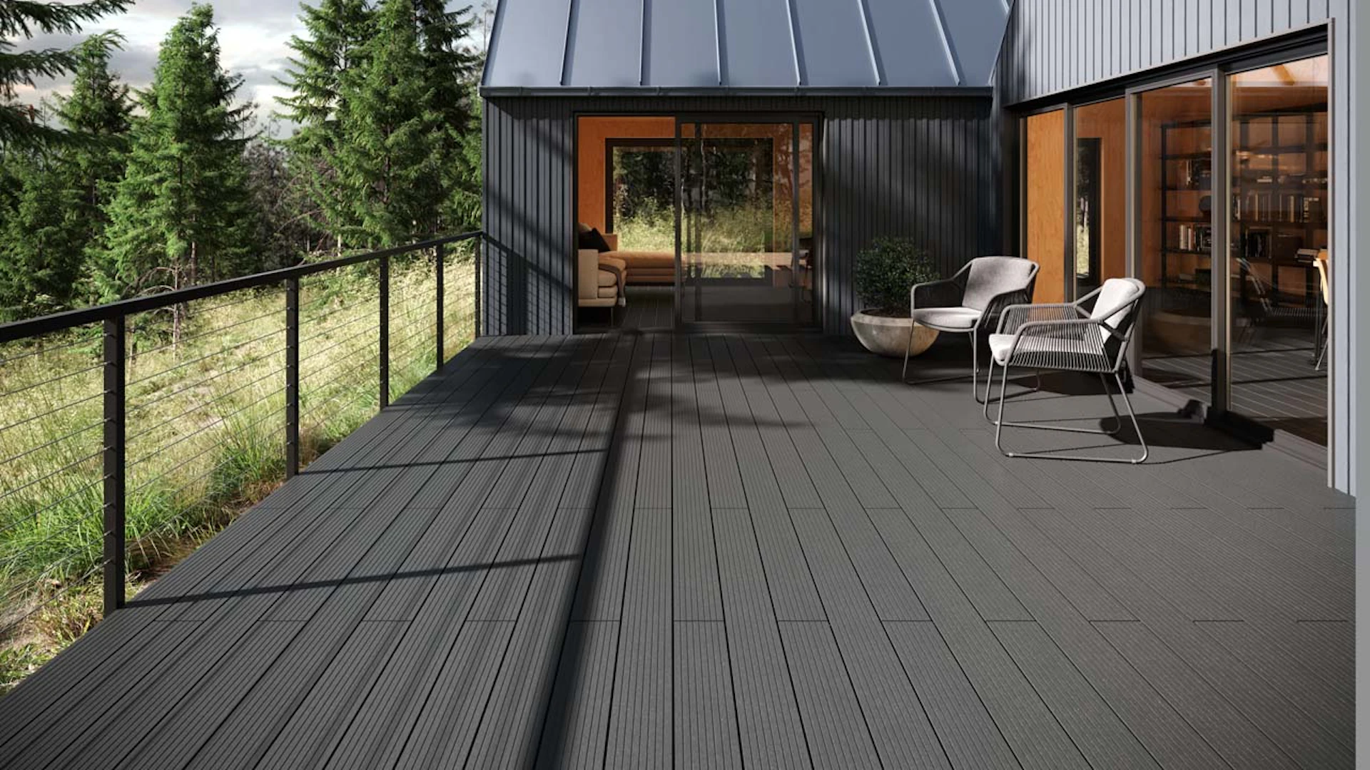 planeo Lame de terrasse Composite 4m - lame massive grise - rainurée/cannelée