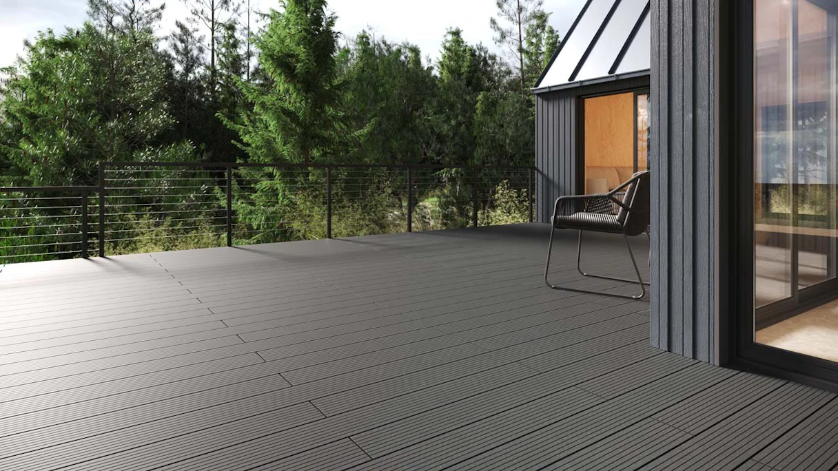 planeo WPC decking plank 4m - solid plank grey - grooved/grooved