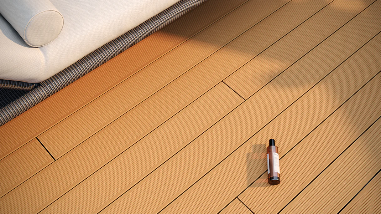 planeo Lame de terrasse Composite 3,5m - chambre creuse brun clair - rainuré/lisse