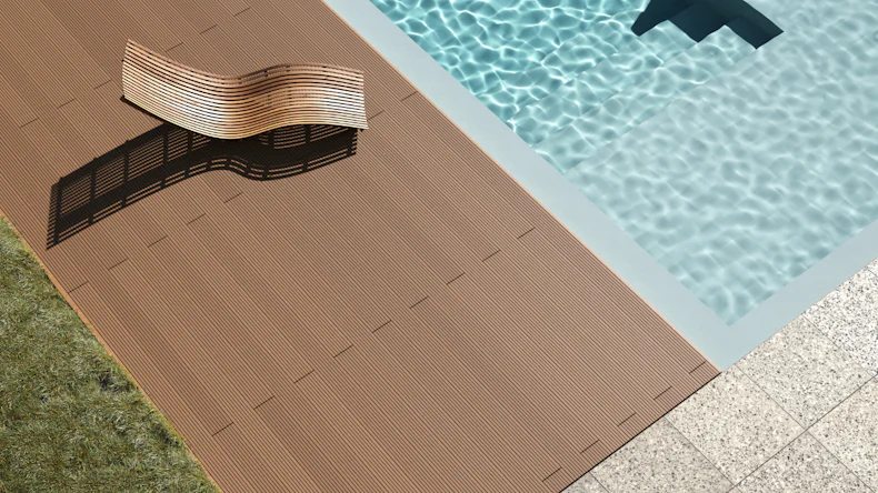 planeo WPC decking plank - solid plank light brown - grooved/grooved