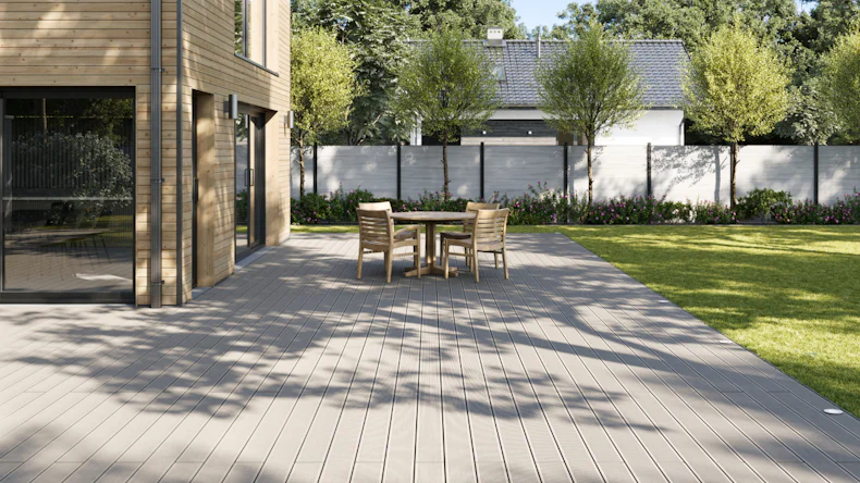 planeo WPC decking board - hollow chamber light grey - grooved/smooth