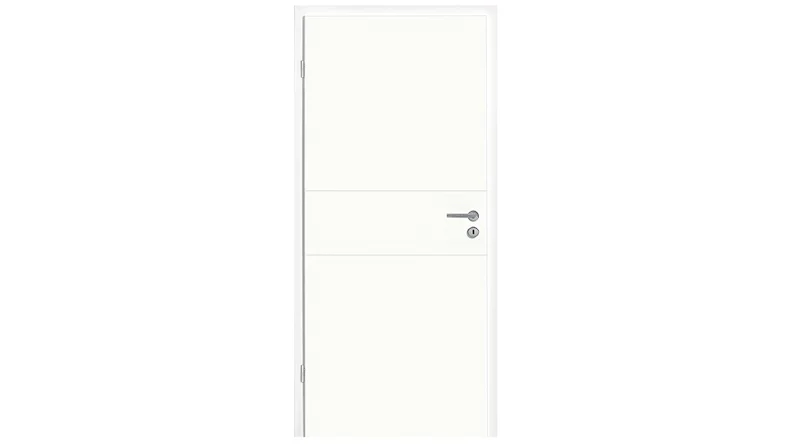 planeo Porte intérieure laquée Laque 2.0 - Imo 9010 Laque blanche 2110 x 860 mm DIN L - Rond RSP Paumelle 2-t