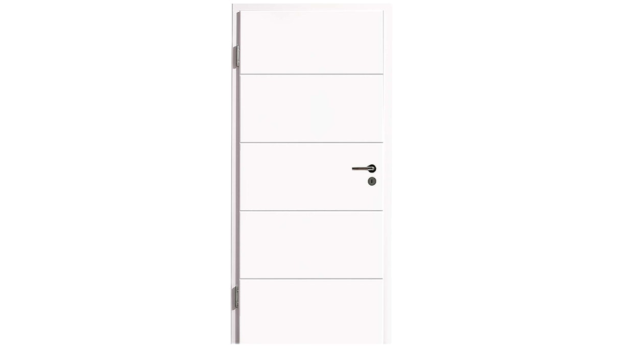 planeo Interior door lacquer 2.0 - Kinga 9016 White lacquer 2110 x 985 mm DIN L - Round RSP hinge 3-t