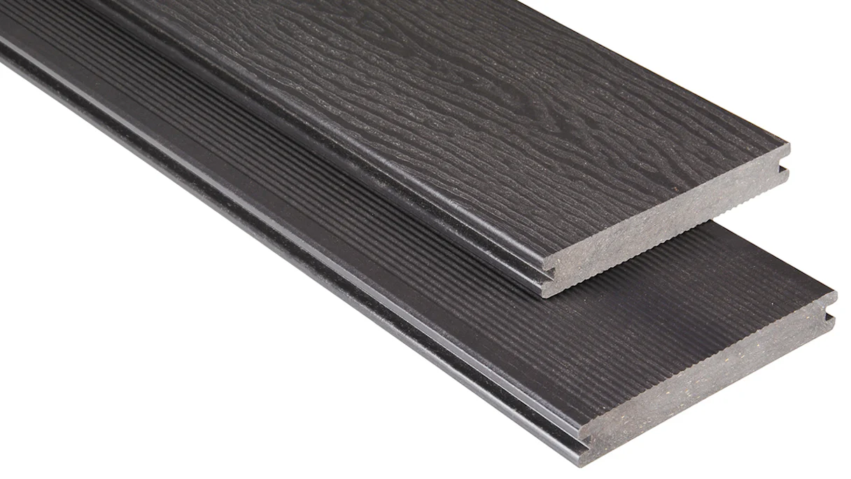planeo pavimenti WPC - decking solido grigio-marrone in rilievo/scanalato - da 1m a 6m