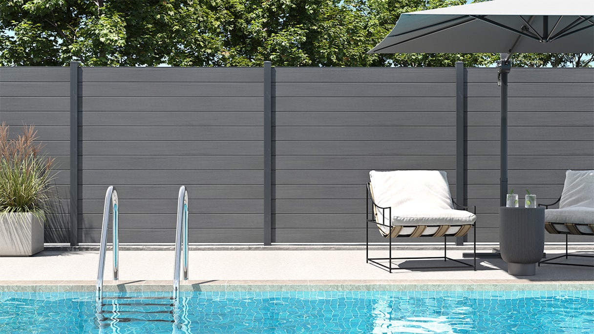 recinzione planeo Gardence WPC - Shady Grey co-ex incl. inserto design a scelta 180 x 180 cm