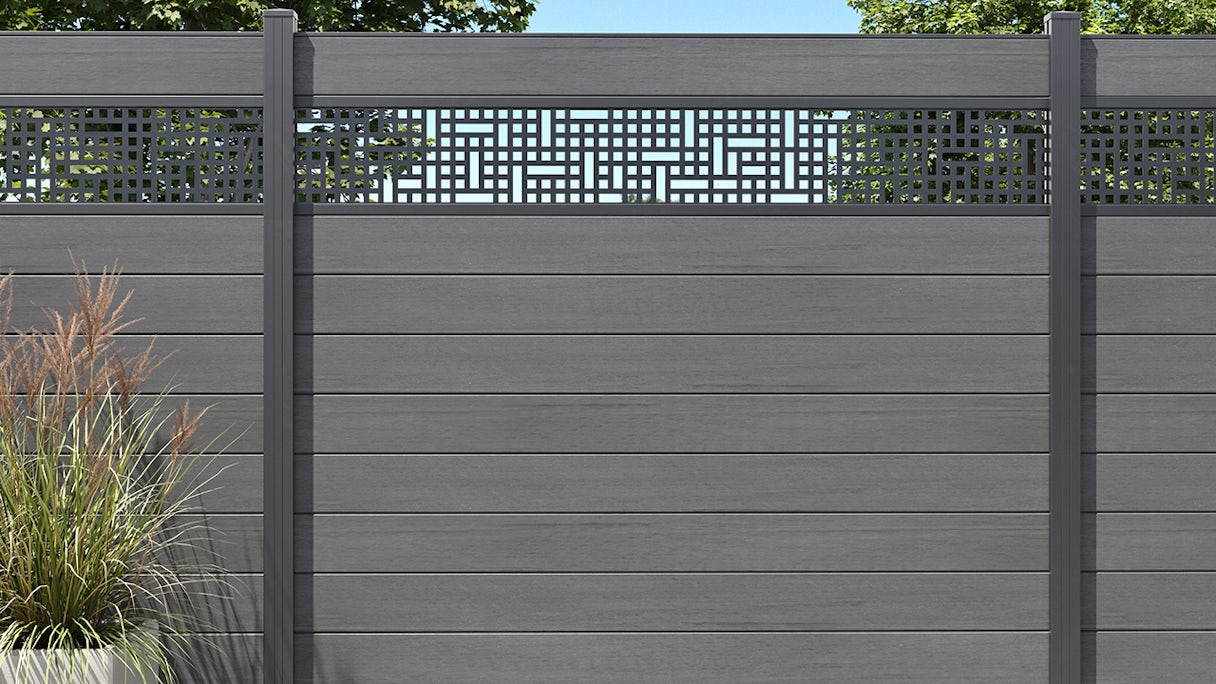 recinzione planeo Gardence WPC - Shady Grey co-ex incl. inserto design a scelta 180 x 180 cm